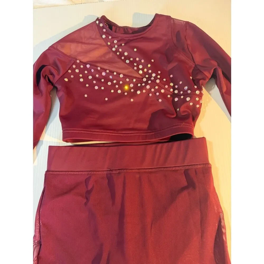 Weissman custom solo dance costume 2 piece burgundy red MT11386 IC- child 7/8